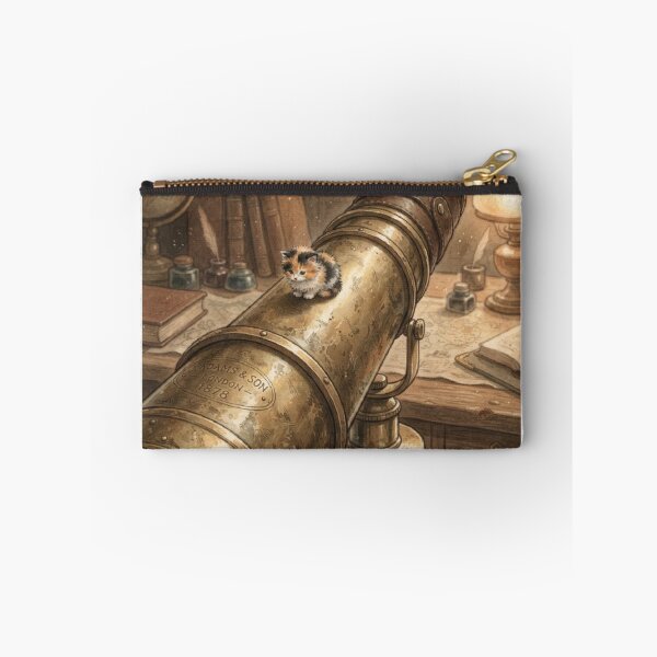 Item preview, Tiny Kitten on a Giant Vintage Brass Telescope Miniature Illustration designed and sold by DuckOddity.