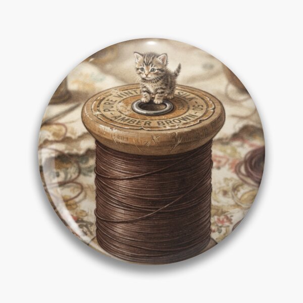Item preview, Tiny Kitten on a Giant Vintage Silk Thread Spool Miniature Illustration designed and sold by DuckOddity.