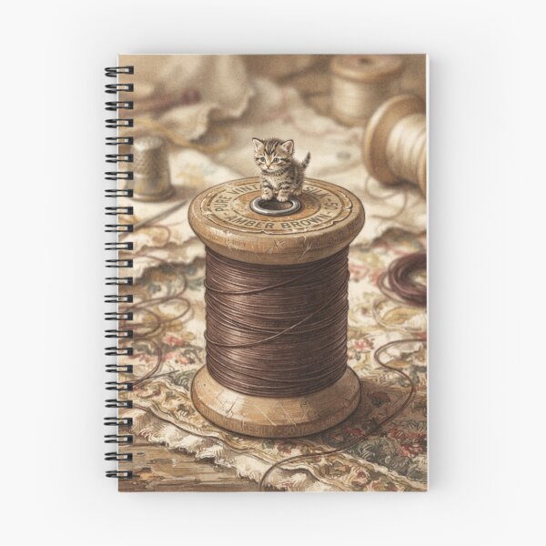 Item preview, Tiny Kitten on a Giant Vintage Silk Thread Spool Miniature Illustration designed and sold by DuckOddity.