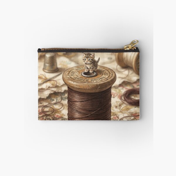 Item preview, Tiny Kitten on a Giant Vintage Silk Thread Spool Miniature Illustration designed and sold by DuckOddity.