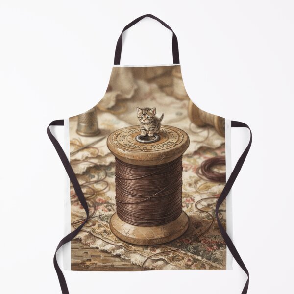 Item preview, Tiny Kitten on a Giant Vintage Silk Thread Spool Miniature Illustration designed and sold by DuckOddity.