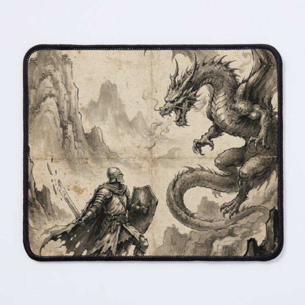 Item preview, The Knight’s Last Stand Against the Dragon Sumi-e Ink Wash designed and sold by DuckOddity.