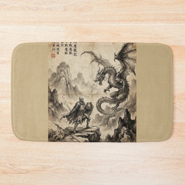 Item preview, The Knight’s Last Stand Against the Dragon Sumi-e Ink Wash designed and sold by DuckOddity.