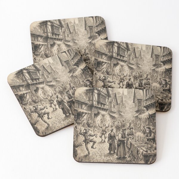Item preview, Medieval Western Market Scene Sumi-e Ink Wash designed and sold by DuckOddity.