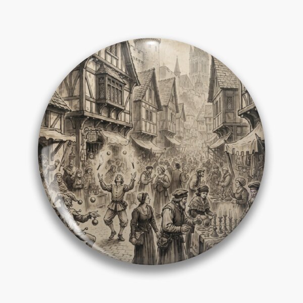 Item preview, Medieval Western Market Scene Sumi-e Ink Wash designed and sold by DuckOddity.