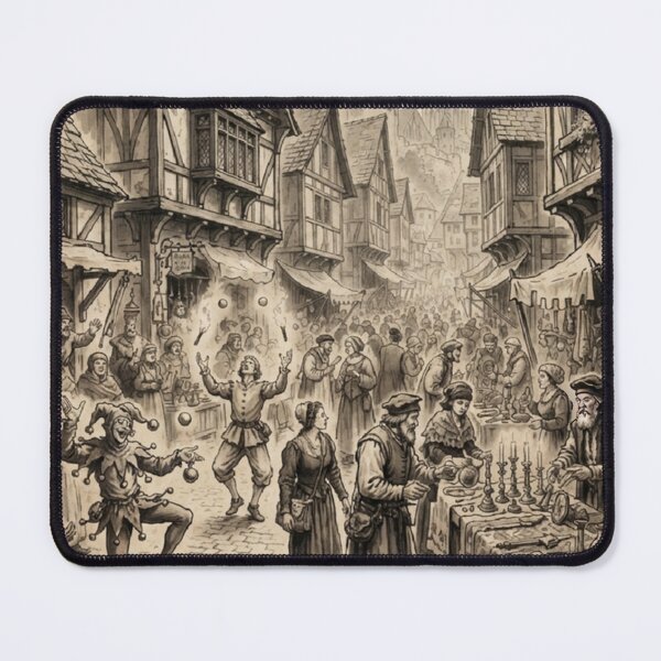 Item preview, Medieval Western Market Scene Sumi-e Ink Wash designed and sold by DuckOddity.