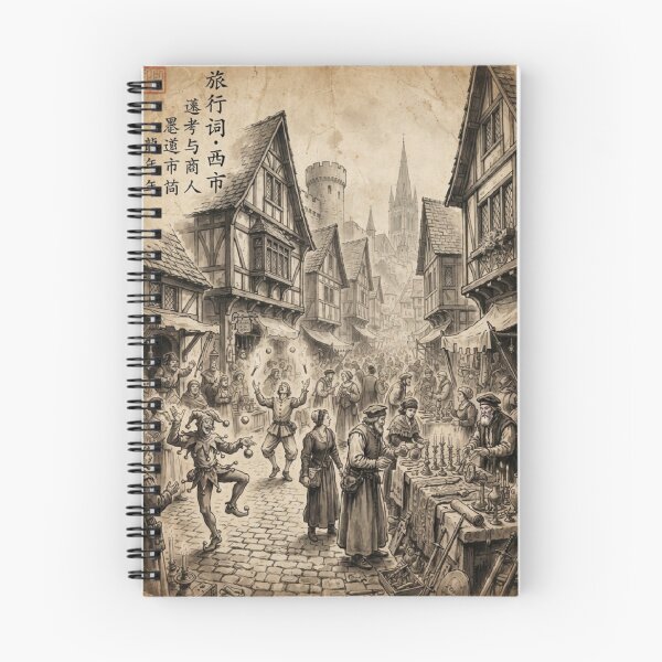 Item preview, Medieval Western Market Scene Sumi-e Ink Wash designed and sold by DuckOddity.