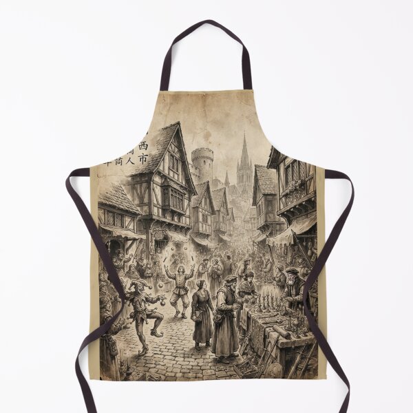 Item preview, Medieval Western Market Scene Sumi-e Ink Wash designed and sold by DuckOddity.