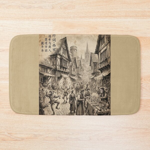 Item preview, Medieval Western Market Scene Sumi-e Ink Wash designed and sold by DuckOddity.