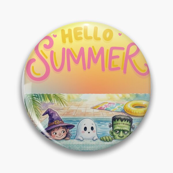 Item preview, Hello Summer Spooky Pool Party - Cute Watercolor Witch, Ghost, and Frankenstein in Swimming Pool  designed and sold by VibranPalette.