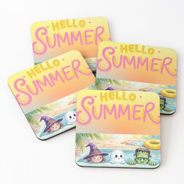Item preview, Hello Summer Spooky Pool Party - Cute Watercolor Witch, Ghost, and Frankenstein in Swimming Pool  designed and sold by VibranPalette.