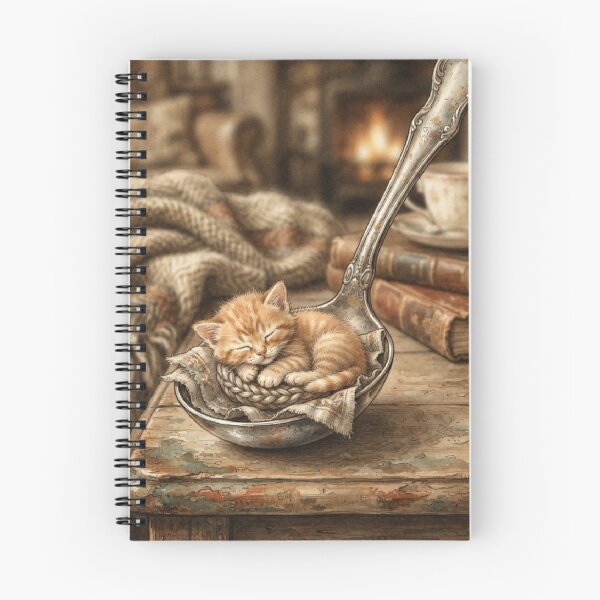 Item preview, Tiny Kitten in a Giant Vintage Silver Spoon Miniature Illustration designed and sold by DuckOddity.