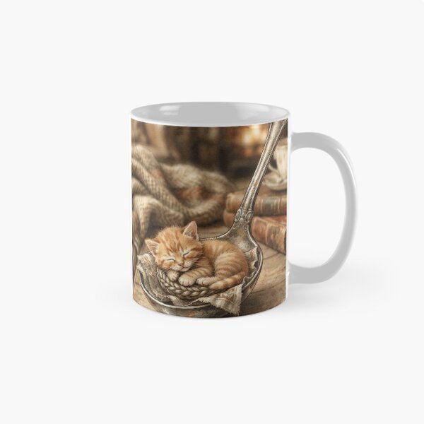 Item preview, Tiny Kitten in a Giant Vintage Silver Spoon Miniature Illustration designed and sold by DuckOddity.
