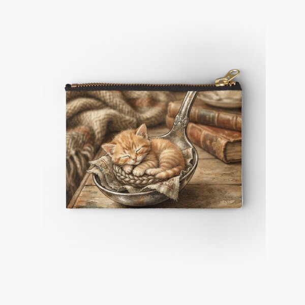 Item preview, Tiny Kitten in a Giant Vintage Silver Spoon Miniature Illustration designed and sold by DuckOddity.