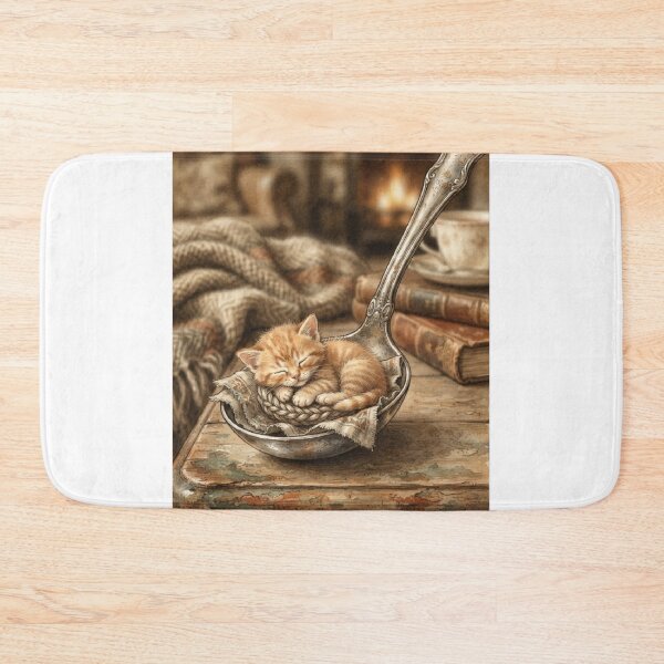 Item preview, Tiny Kitten in a Giant Vintage Silver Spoon Miniature Illustration designed and sold by DuckOddity.