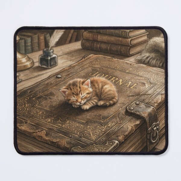 Item preview, Tiny Kitten on a Giant Vintage Leather Journal Miniature Illustration designed and sold by DuckOddity.