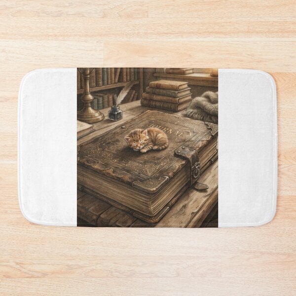 Item preview, Tiny Kitten on a Giant Vintage Leather Journal Miniature Illustration designed and sold by DuckOddity.