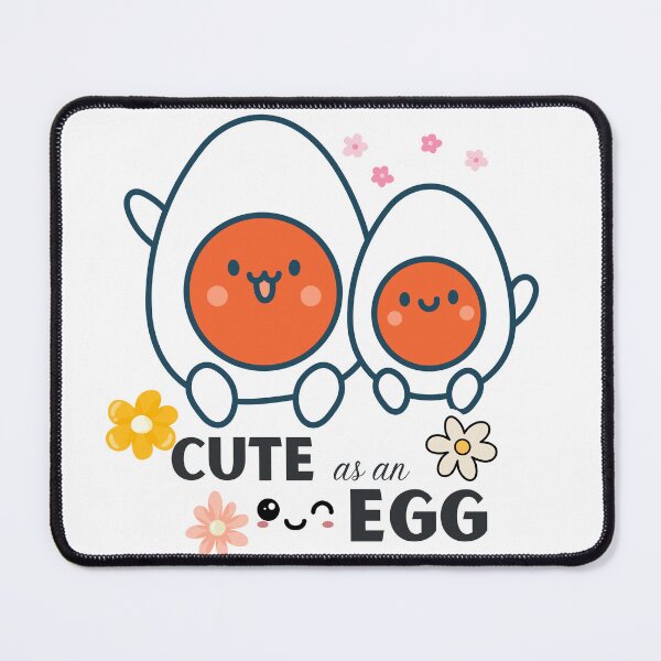 Item preview, Two cheerful cartoon eggs with smiling faces, surrounded by colorful flowers, paired with the playful phrase ‘CUTE as an EGG. designed and sold by Twinkz31.