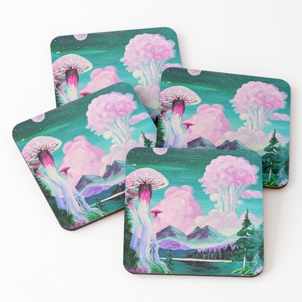 Item preview, Xabveus - Sci-fi Mushroom fantasy Painting with Acrylics - Teal, Pink, and White designed and sold by DreamTrek.