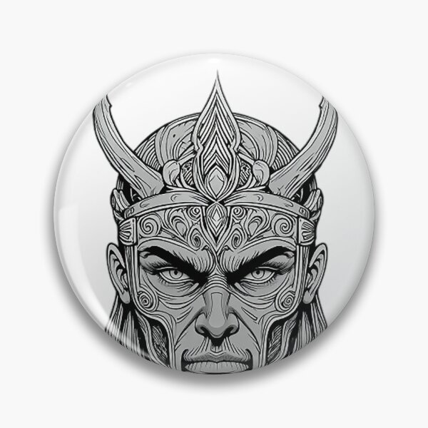 Item preview, Fearless Warrior Mask Line Art – Bold Human Face Fusion with Intricate Tribal Patterns designed and sold by PixPixari.