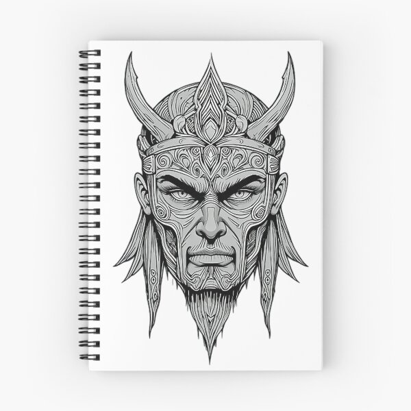 Item preview, Fearless Warrior Mask Line Art – Bold Human Face Fusion with Intricate Tribal Patterns designed and sold by PixPixari.
