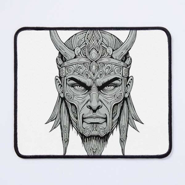 Item preview, Fearless Warrior Mask Line Art – Bold Human Face Fusion with Intricate Tribal Patterns designed and sold by PixPixari.