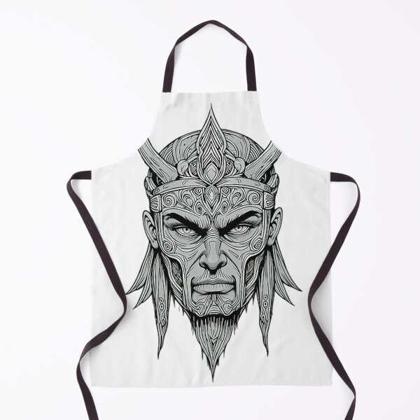 Item preview, Fearless Warrior Mask Line Art – Bold Human Face Fusion with Intricate Tribal Patterns designed and sold by PixPixari.