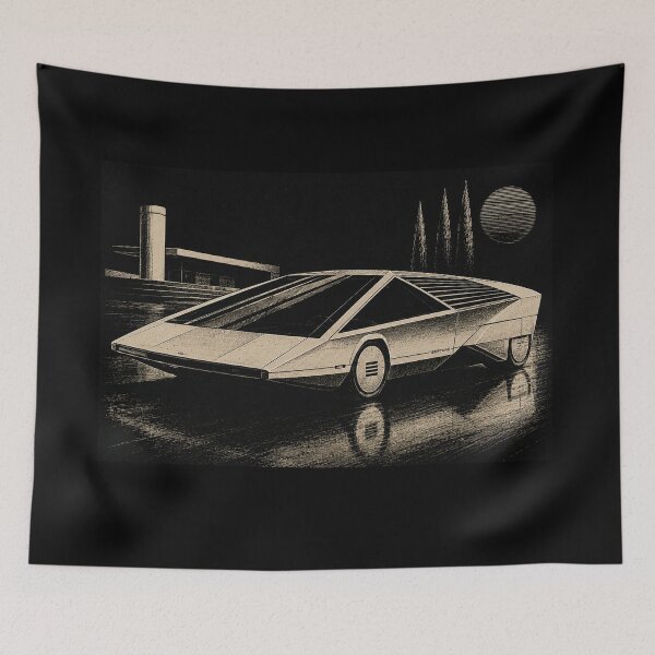 Item preview, 80s Retro Futuristic Concept Car Neon Synthwave Design designed and sold by TEEJAMBOREE.