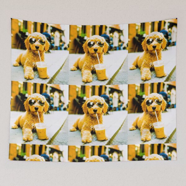 Item preview, Cool Goldendoodle Puppy With Sunglasses Sipping Iced Coffee – Funny Dog Photo Art designed and sold by NewGen-For-You.