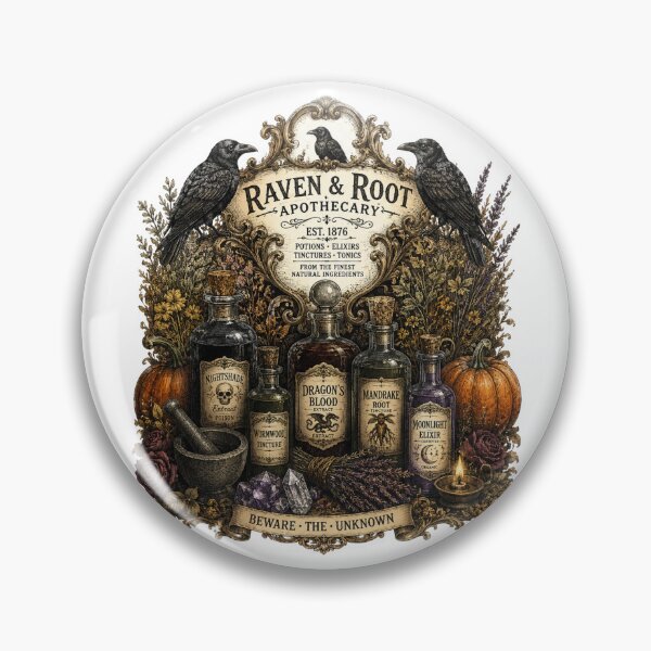 Item preview, Raven & Root Apothecary Sticker | Gothic Cottagecore Potion Shop | Witchy Botanical Art designed and sold by MrDev.