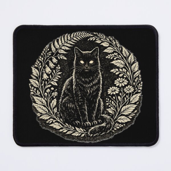 Item preview, Black Cat Botanical Gothic Art | Dark Cottagecore Vintage Engraving Print | Antique Nature Decor designed and sold by K Mood Studio.