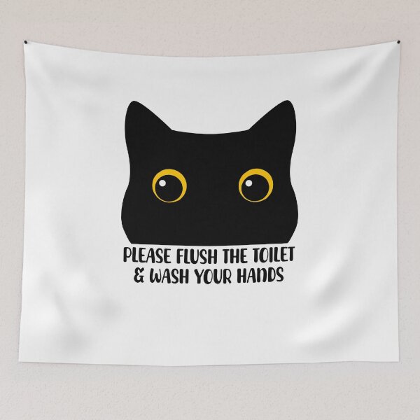 Item preview, Funny Vintage Please Flush Toilet And Wash Hands Cat Retro designed and sold by PurrfectHome.