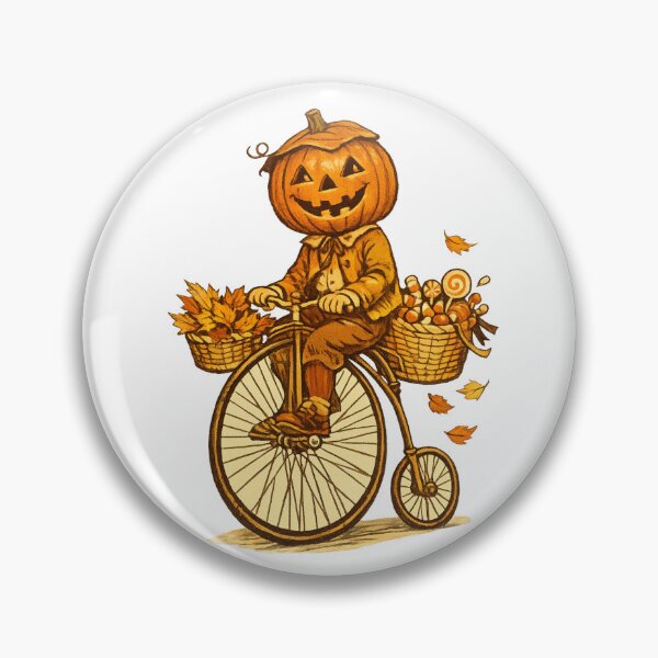 Item preview, Vintage Halloween Pumpkin Rider | Jack O' Lantern Penny Farthing | Whimsical Autumn Bicycle | Retro Spooky Fall | Pumpkin Head Halloween Art designed and sold by MrDev.