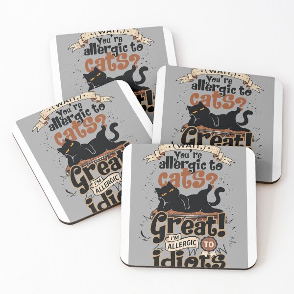 Item preview, Funny cat with text about allergies- Sassy Black Cat Allergic to Idiots designed and sold by PurrfectHome.