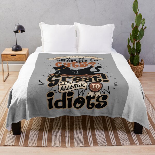 Item preview, Funny cat with text about allergies- Sassy Black Cat Allergic to Idiots designed and sold by PurrfectHome.