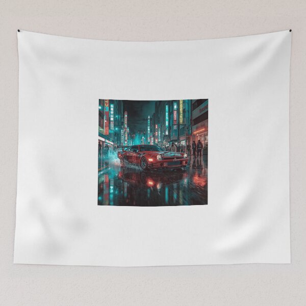 Item preview, ArtNeonRainStreetRacer – Cyberpunk JDM Night City Aesthetic Art Print designed and sold by Artrendzs.