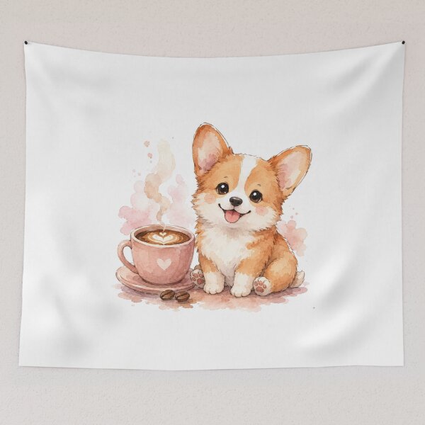 Item preview, Cute Watercolor Corgi and Coffee Latte designed and sold by Piising.
