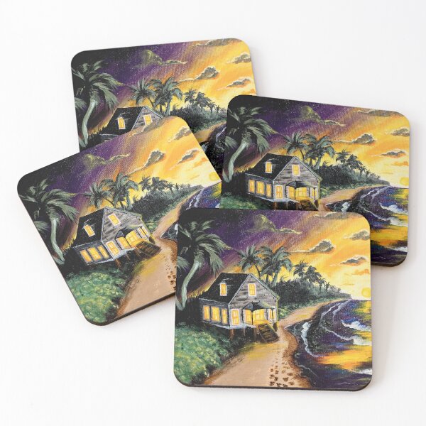 Item preview, La casa de playa de vacaciones por la noche - Pintura con acrílicos designed and sold by DreamTrek.
