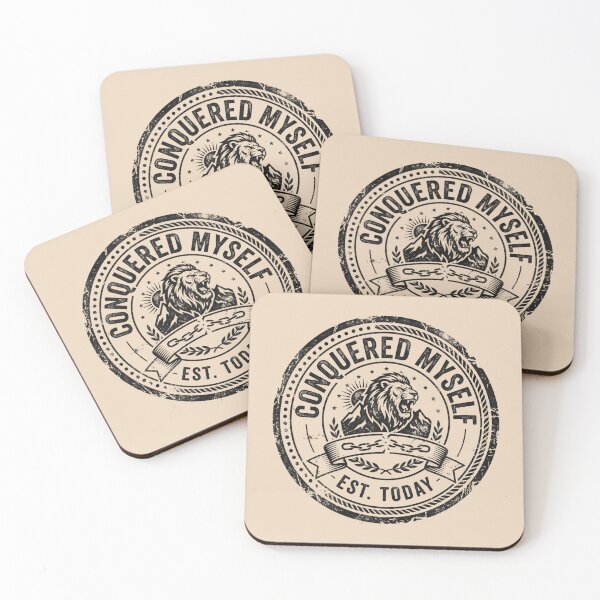 Item preview, Conquered Myself Lion Seal Stamp Typography designed and sold by SplashTastic.