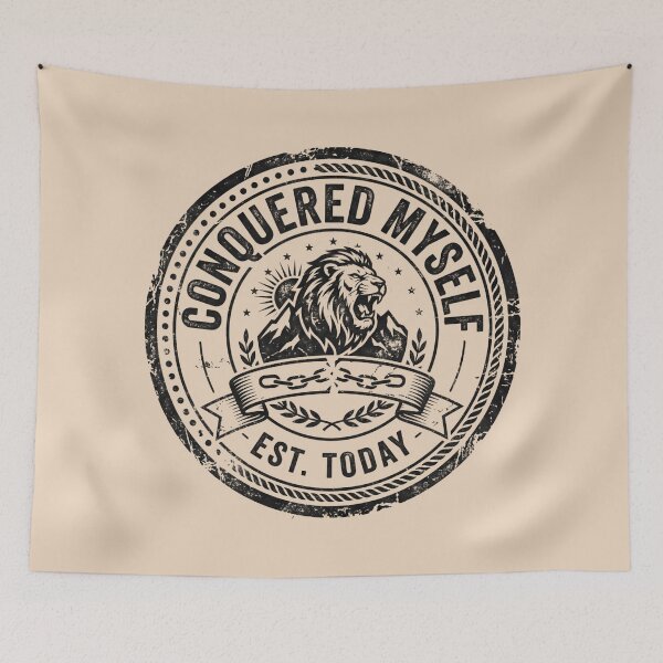 Item preview, Conquered Myself Lion Seal Stamp Typography designed and sold by SplashTastic.
