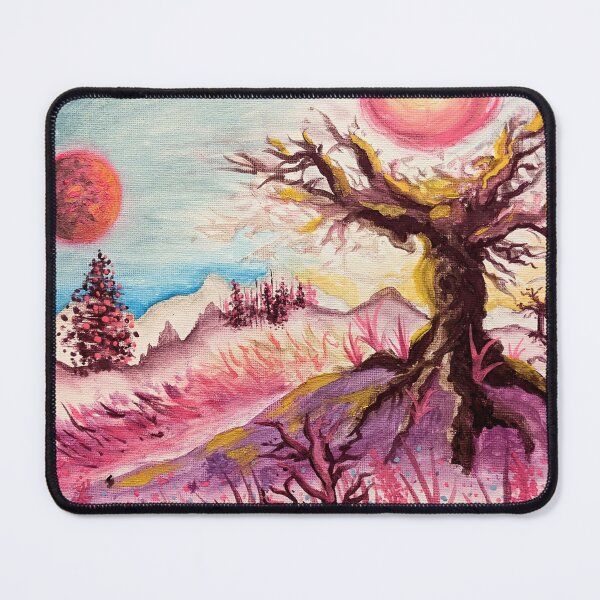 Item preview, Chylenis Major - Sci-fi Watercolor Painting on Canvas - Pink & Yellow, Trees, fields, and the red sun designed and sold by DreamTrek.