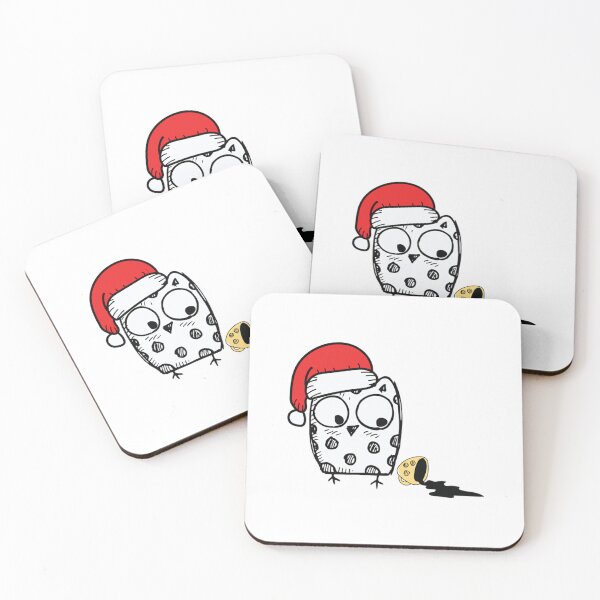 Item preview, Cartoon Owl Cute Christmas Santa Hat Night Illustration designed and sold by Dopique.