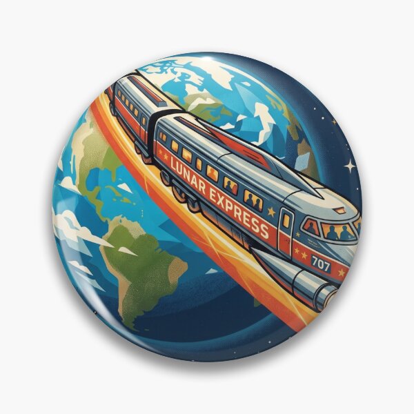 Item preview, Lunar Express 707 Space Railway Retro Poster Earth Moon Train Art Print designed and sold by Void and Neon.