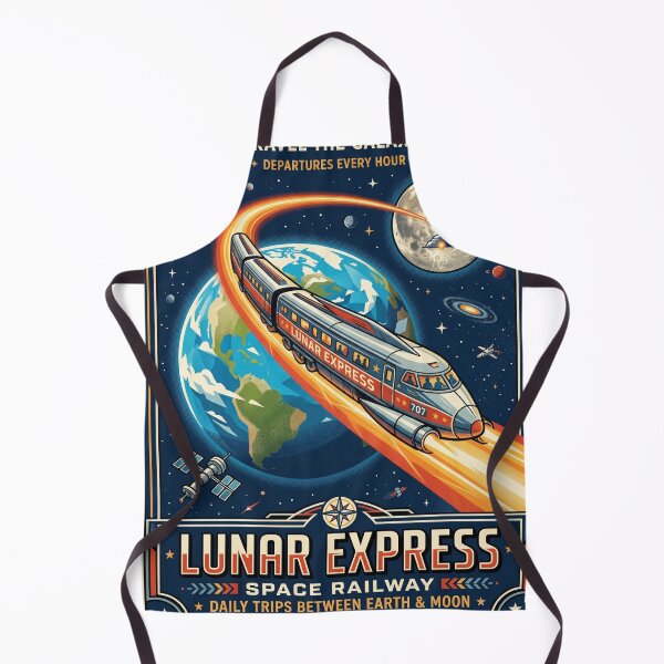 Item preview, Lunar Express 707 Space Railway Retro Poster Earth Moon Train Art Print designed and sold by Void and Neon.