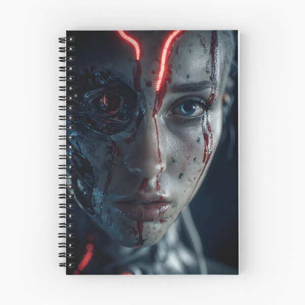 Item preview, Split Face Cyborg Woman with Glowing Red Circuitry designed and sold by cyberartmaker.