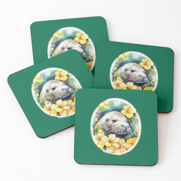 Item preview, Hawaiian Monk Seal And Yellow Hibiscus Flowers designed and sold by taiche.