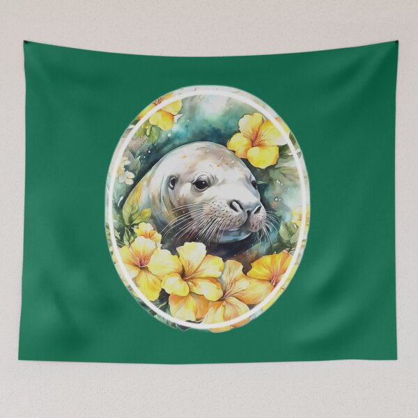 Item preview, Hawaiian Monk Seal And Yellow Hibiscus Flowers designed and sold by taiche.