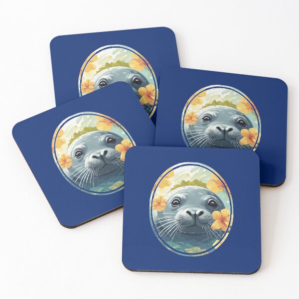 Item preview, Hawaiian Monk Seal And Yellow Hibiscus Blooms designed and sold by taiche.
