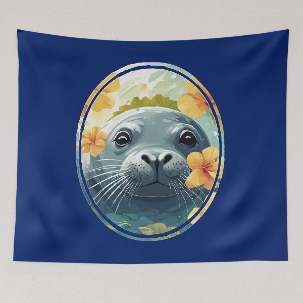 Item preview, Hawaiian Monk Seal And Yellow Hibiscus Blooms designed and sold by taiche.