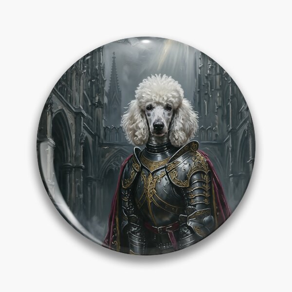 Item preview, Regal White Poodle Knight in Gothic Cathedral Dark Fantasy Medieval Armor Portrait designed and sold by cr6zym1nd.